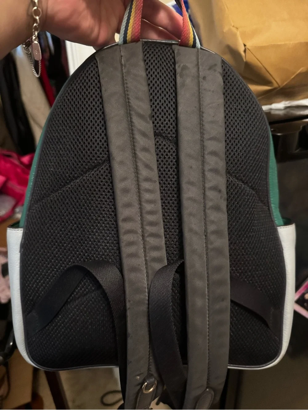 Coach Green and Light Gray Pebbled Leather Mini Backpack